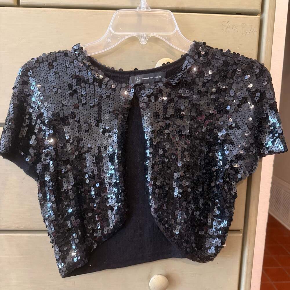 INC International Concepts Silk Blend Sequin Cropped Bolero Shrug